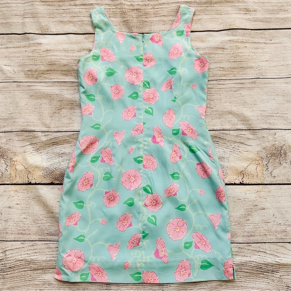 Lilly Pulitzer Aqua Blue Silk Shift Dress Pink Floral Print Ladies Sz 4 - Picture 4 of 4